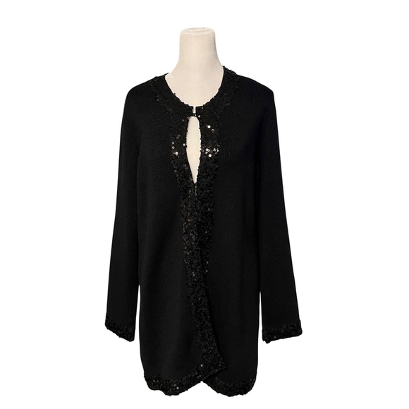 Dana Buchman Black Sequin Trimmed Open Cardigan Large NWOT - Picture 5 of 9